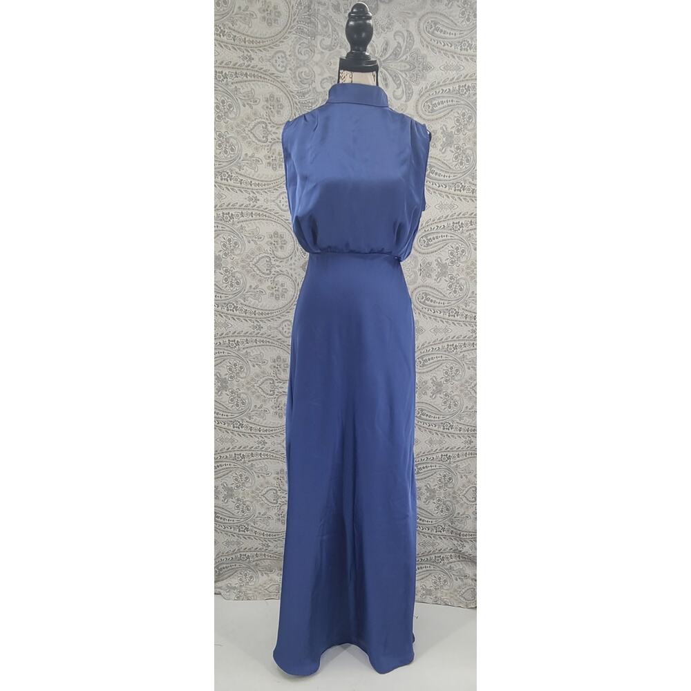 Lulus elegant classic mock neck satin sleeveless maxi dress blue Size Large - Picture 2 of 13